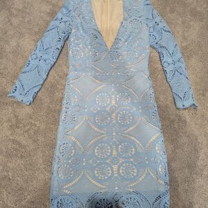Missguided Asos Blue Lace Sleeved Mini Dress